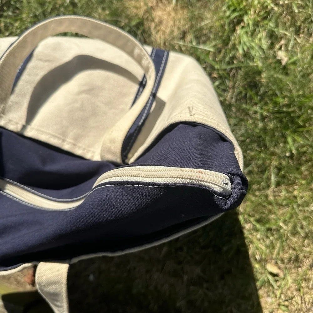 Vtg LL Bean Boat & Tote Zip Top‎ Blue Natural Canvas Bag Freeport Maine X-Large